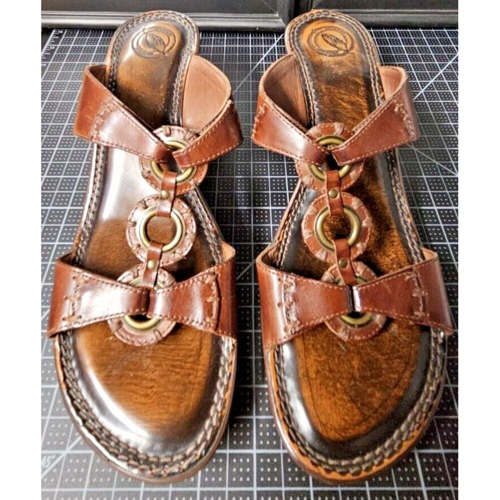 Nurture ADAGION Brown leather Upper wedge sandals footbed Brazil made 9.5M